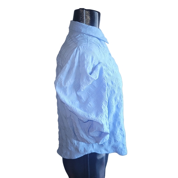 Icone By Simons Light Blue Textured Button-Up Blouse M - Picture 4 of 7
